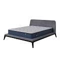 Modern Sleek Double Bed Design with Gray Headboard Blue and Gray Mattress and Black Frame
