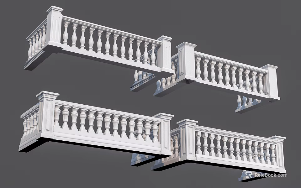 White Balustrade Design Featuring Classic Posts And Ornate Balusters For Architectural Use 3d model