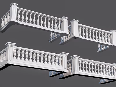 White Balustrade Design Featuring Classic Posts And Ornate Balusters For Architectural Use 3d model