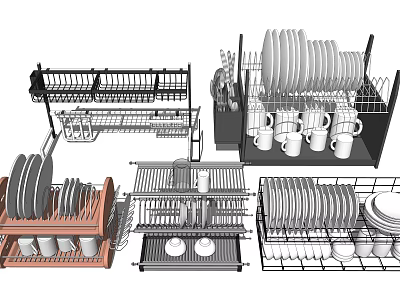 Practical Kitchen Cabinet Storage With Dish Racks Plates And Mug Organizers 3d model