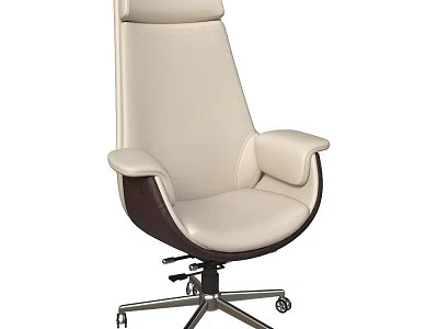 Modern White Leather Office Chair With High Backrest Armrests And Metal Base Wheels 3d model