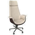 Modern White Leather Office Chair With High Backrest Armrests And Metal Base Wheels