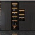 Modern Wardrobe Interior with Wooden Finish Built-in Lighting Open Shelves and Storage Drawers
