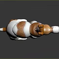 Brown and white sitting dog 3D model with green decorative collar on grey background