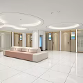 Modern Elegant Reception Area With Wooden Walls White Floor Tiles Glass Partitions And Display Wall