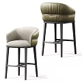 Modern Upholstered Bar Stools With Olive Green And Light Beige Fabric And Black Metal Frame