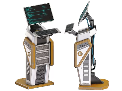 Modern Standing Computer Workstation With Monitor Keyboard And Metal Frame Design 3d model