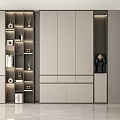 Modern Minimalist Wardrobe Design With Light Grey Cabinets And Illuminated Display Shelves
