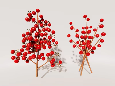 Red Berries On Wooden Stems For Festive Home Decor Accents 3d model