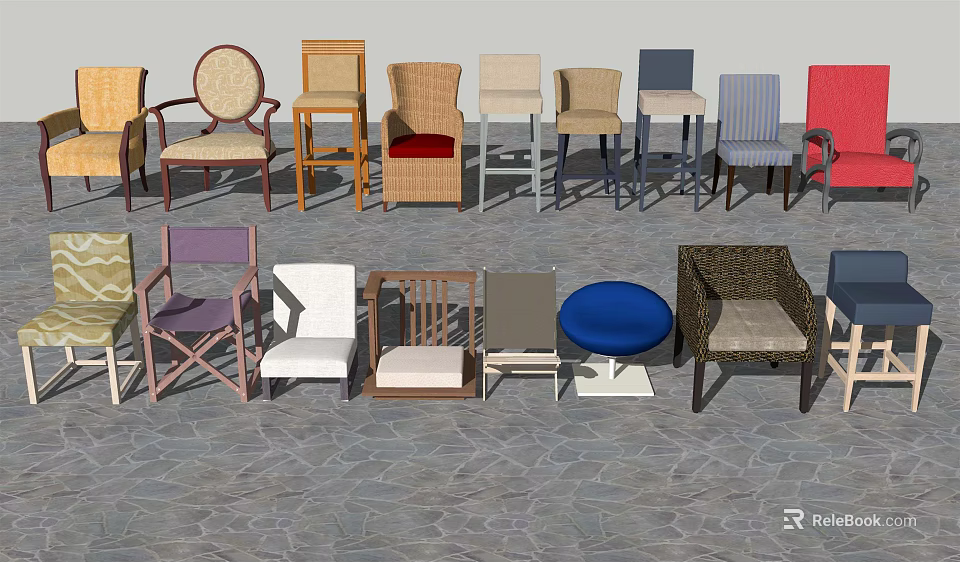 Various Styles of Leisure Chairs with Wicker Wooden and Upholstered Designs for Home Use 3d model 