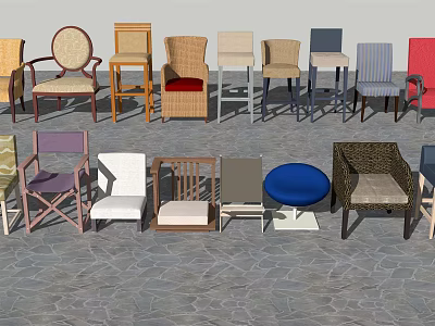 Various Styles of Leisure Chairs with Wicker Wooden and Upholstered Designs for Home Use 3d model