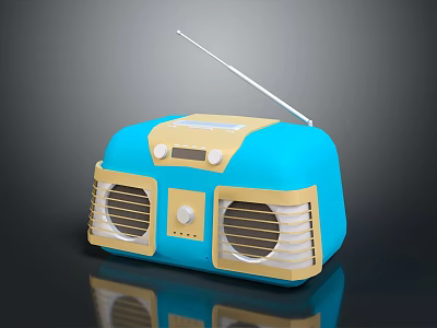 Vintage Blue Yellow Retro Radio Speaker With Antenna Speakers Knobs And 3d model