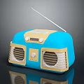 Vintage Blue Yellow Retro Radio Speaker With Antenna Speakers Knobs And