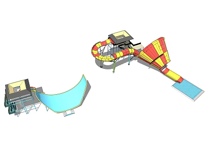 Colorful Water Park Amusement Equipment Featuring Curved Slides And Pool Areas 3d model