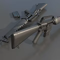 Two Metal Military Rifles With Detachable Magazine On Gray Surface