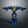 Blue And Yellow Sci Fi Mecha Robot Game Movie Character With Extended Wings