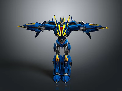 Blue And Yellow Sci Fi Mecha Robot Game Movie Character With Extended Wings 3d model