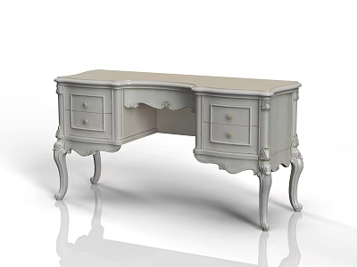 Classical Style Light Gray Dressing Table With Carved Details And Curved Legs 3d model