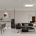 Modern Living And Dining Room Interior With Sofa Dining Table Wall Art And Pendant Lights