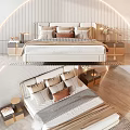 Elegant Modern Double Bed With Plush Pillows And Bedside Tables With Lamps
