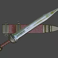Medieval Style Decorative Sword With Silver Blade Brown Grip Red Leather Scabbard And Golden Accents