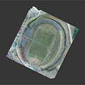 Aerial View of Football Stadium with Green Grass Field White Lines and Colorful Stands