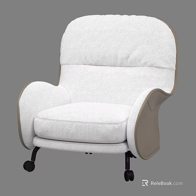 White Fabric Single Sofa With Beige Trim And Black Wheels Modern Design 3d model 