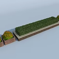 Garden Ornament Featuring Rectangular Hedge Bed And Wooden Planters With Colorful Shrubs