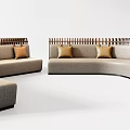 Modern Curved And Linear Sofa Set With Wooden Frame And Beige Throw Pillows