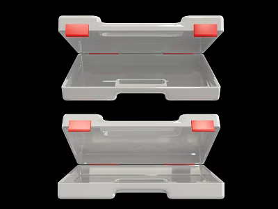 Transparent Storage Boxes With White Frame Red Clips And Open Design Handle 3d model