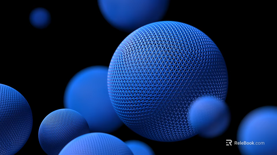 Commercial Equipment Components with Blue Mesh Textured Spheres in Various Sizes on Black Background 3d model 