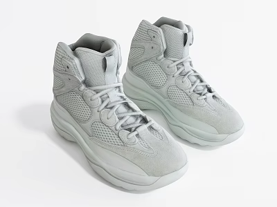 Light Gray High Top Shoes With Mesh Design And Lace Up Closure 3d model