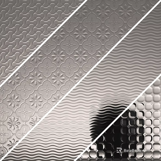 Modern Decorative Wall Panels With Wavy Patterns Floral Designs Square Tiles And Metallic Texture 3d model 