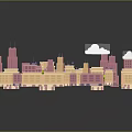 Cartoon City Scene With Colorful Buildings Central Green Square Trees And Fountains