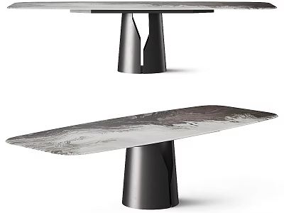 Contemporary Minimalist Dining Table With Sleek Marble Top And Metal Base Design 3d model