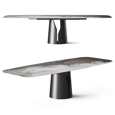 Contemporary Minimalist Dining Table With Sleek Marble Top And Metal Base Design 3d model
