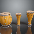 Three Sizes Wooden Yellow Percussion Drums With Chrome Hardware And Striped Design