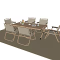 Wooden Outdoor Table With Folding Fabric Chairs Cups Plants And Tabletop Mat