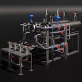 Industrial Equipment With Multiple Pipes Valves Large Cylindrical Tank And Control Panels