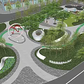 Modern Urban Landscape Garden With Curved Paths Green Lawns And Trees