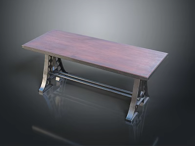 Modern Wooden Top Table With Sleek Metal Legs And Sturdy Structure 3d model