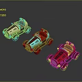 Vintage Style Toy Cars In Beige Blue Red With Red Seats And Wheels