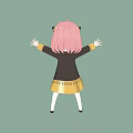Anime Character With Pink Hair Cat Ears Wearing Black Dress Arms Outstretched Happy Expression
