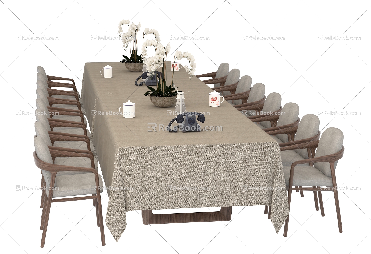 Large Board Table Table and Chair Combination Conference Table Tablecloth Desktop Ornaments 3d model