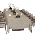 Large Board Table Table and Chair Combination Conference Table Tablecloth Desktop Ornaments 3d model