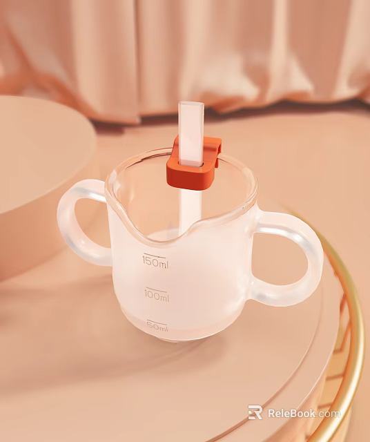 Transparent Sippy Cup With Double Handles Measurement Markings And Red Spout 3d model 