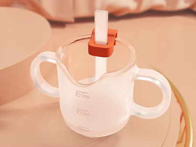 Transparent Sippy Cup With Double Handles Measurement Markings And Red Spout 3d model