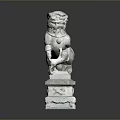 Traditional Stone Lion Sculpture with Intricate Carved Base and Ornate Details