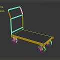 Yellow Platform Trolley With Black Surface Four Wheels And Handle Design 3d model