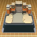 Blocky Building With Brown Tower Like Structures Gray Central Passageway And Beige Base Platform
